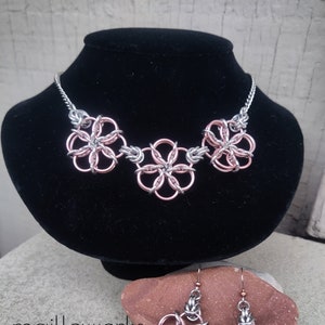 Silver & Copper Triple Flower Blossom Necklace / Chainmaille Flower Necklace / Handcrafted by Hanan Hall / Maillewerks image 1