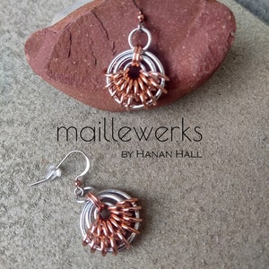 Art Deco Silver & Copper Chainmaille Earrings / Lightweight Aluminum Geometric / Hanan Hall Jewelry / Maillewerks / Chain Mail Jewellery image 1