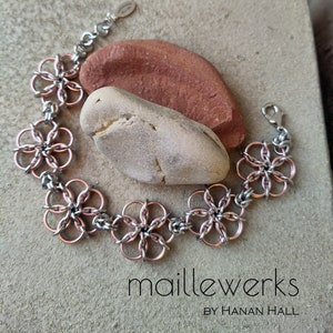 Silver & Light Copper Rose Gold Flower Bracelet / Large Blossom / Chainmaille Flower Bracelet / Handcrafted by Hanan Hall / Maillewerks image 1