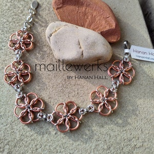 Silver & Copper Rose Gold Flower Blossom Bracelet / Chainmaille Flower Bracelet / Handcrafted by Hanan Hall / Maillewerks image 1