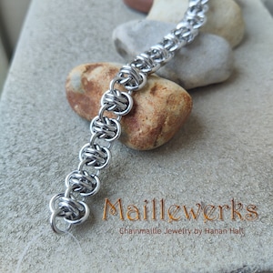 Silver Chainmaille Bracelet: Unisex Barrel Weave, Polished Aluminum