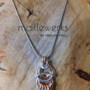 Silver & Copper Modern Art Deco Minimalist Chainmaille Pendant Necklace image 5