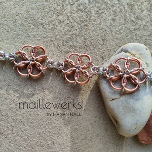 Silver & Copper Rose Gold Flower Blossom Bracelet / Chainmaille Flower Bracelet / Handcrafted by Hanan Hall / Maillewerks image 4
