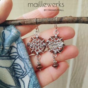 Mixed Metal Chainmaille Dreamcatcher Earrings in Antiqued Copper & Silver Handcrafted by Hanan Hall Maillewerks Jewelry image 7