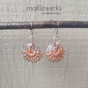 Art Deco Silver & Copper Chainmaille Earrings / Lightweight Aluminum Geometric / Hanan Hall Jewelry / Maillewerks / Chain Mail Jewellery image 5