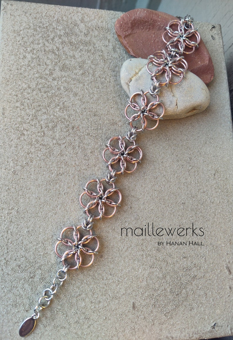 Silver & Light Copper Rose Gold Flower Bracelet / Large Blossom / Chainmaille Flower Bracelet / Handcrafted by Hanan Hall / Maillewerks image 4