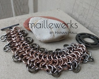 Bold Silver & Bronze Anodized Aluminum Chainmaille Link Bracelet Made in USA Maillewerks Hanan Hall Chain Mail Art Jewelry Unisex Jewellery