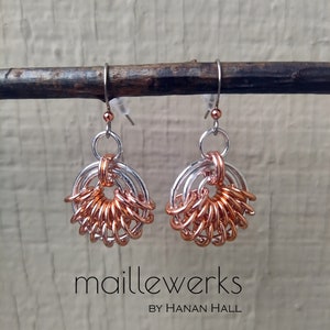 Art Deco Silver & Copper Chainmaille Earrings / Lightweight Aluminum Geometric / Hanan Hall Jewelry / Maillewerks / Chain Mail Jewellery image 4