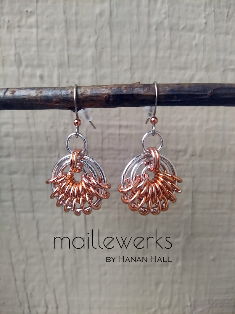 Art Deco Silver & Copper Chainmaille Earrings / Lightweight Aluminum Geometric / Hanan Hall Jewelry / Maillewerks / Chain Mail Jewellery image 4