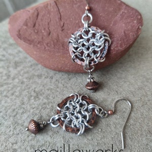 Mixed Metal Chainmaille Dreamcatcher Earrings in Antiqued Copper & Silver Handcrafted by Hanan Hall Maillewerks Jewelry image 3