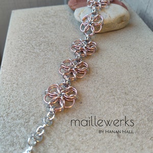 Silver & Light Copper Rose Gold Flower Bracelet / Large Blossom / Chainmaille Flower Bracelet / Handcrafted by Hanan Hall / Maillewerks image 2