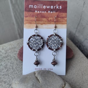 Mixed Metal Chainmaille Dreamcatcher Earrings in Antiqued Copper & Silver Handcrafted by Hanan Hall Maillewerks Jewelry image 6