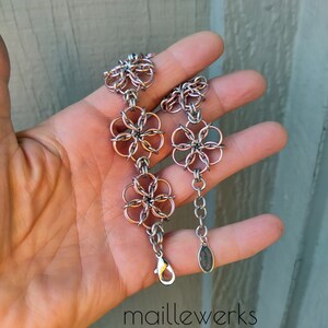 Silver & Light Copper Rose Gold Flower Bracelet / Large Blossom / Chainmaille Flower Bracelet / Handcrafted by Hanan Hall / Maillewerks image 6