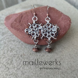 Mixed Metal Chainmaille Dreamcatcher Earrings in Antiqued Copper & Silver Handcrafted by Hanan Hall Maillewerks Jewelry image 8