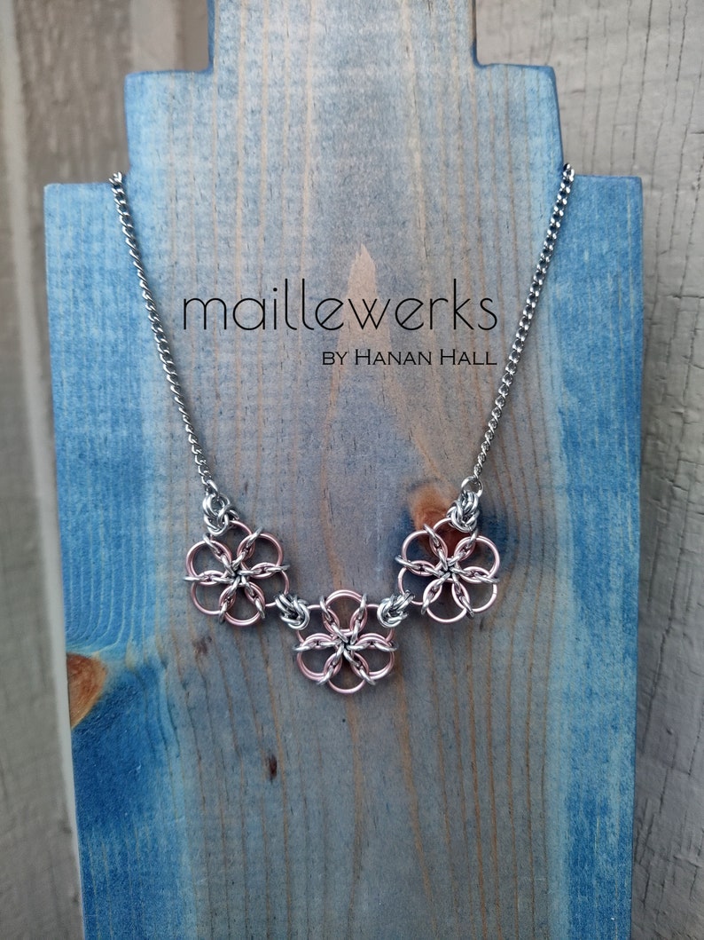 Silver & Copper Triple Flower Blossom Necklace / Chainmaille Flower Necklace / Handcrafted by Hanan Hall / Maillewerks image 5