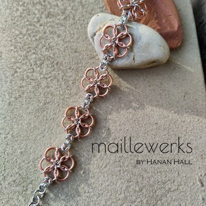 Silver & Copper Rose Gold Flower Blossom Bracelet / Chainmaille Flower Bracelet / Handcrafted by Hanan Hall / Maillewerks image 2