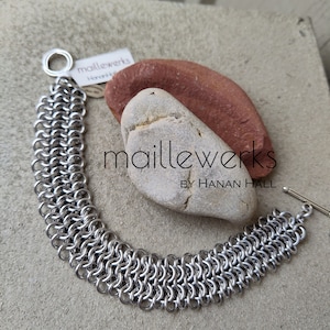 Silver Chainmaille Mesh Bracelet / Wide Silver Mesh Toggle Bracelet / Casual Silver / Maillewerks / Hanan Hall / Chain Mail Jewellery