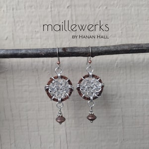 Mixed Metal Chainmaille Dreamcatcher Earrings in Antiqued Copper & Silver Handcrafted by Hanan Hall Maillewerks Jewelry image 4