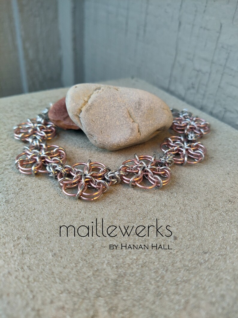 Silver & Light Copper Rose Gold Flower Bracelet / Large Blossom / Chainmaille Flower Bracelet / Handcrafted by Hanan Hall / Maillewerks image 5