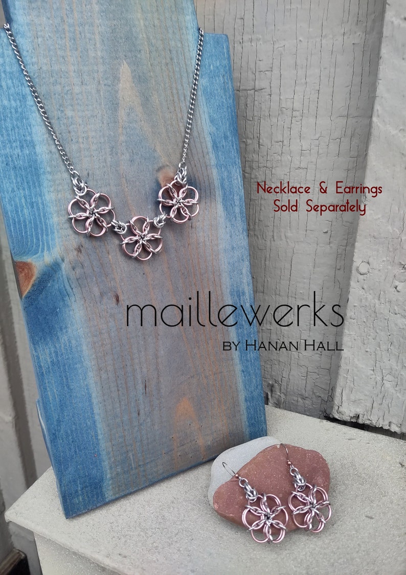 Silver & Copper Triple Flower Blossom Necklace / Chainmaille Flower Necklace / Handcrafted by Hanan Hall / Maillewerks image 2