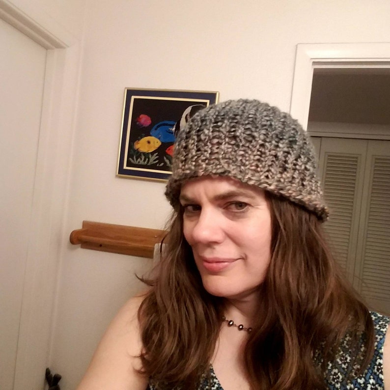 light green- neutral color goes with everything! gray multi colored rose Hand knitted soft acrylic beanie