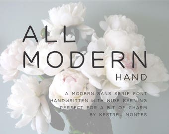 Digital Handrawn Font by Kestrel Montes, All Modern Hand, hand drawn sans serif font, modern handwritten font, DIY wedding invitation font