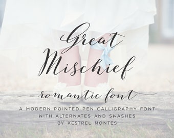 Handlettered Calligraphy Font by Kestrel Montes, Great Mischief Modern Calligraphy Font, Digital Font Web Version Included, Wedding Font