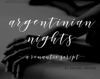 Calligraphy Font by Kestrel Montes, Argentinian Nights, Handlettered Calligraphy Font, Commercial Web Font, Wedding Invitation Swashes Font