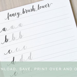 Fancy Lower Case Brush Lettering Worksheets, Calligraphy Tutorial, Learn Brush Lettering, Printable Brush Calligraphy Practice Sheets