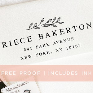 Olive Branch Personalized Address Stamp, Custom Return Address Stamp, Pre-inked Rubber Stamp, Modern Script Envelope Address Label