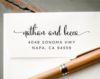 Self-Inking Return Address Stamp, Personalized Custom Rubber Stamp: Modern Hand Calligraphy Font, Wedding Invitations Envelope Addressing