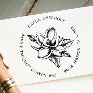 Self Inking Address Stamp, Magnolia Personalized Address Stamp, Custom Return Address Stamp, Magnolia Design