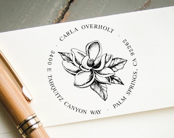 Self Inking Address Stamp, Magnolia Personalized Address Stamp, Custom Return Address Stamp, Magnolia Design