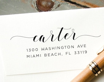 Address Stamp, Self-Inking Return Address, Personalized Rubber Stamp, Modern Calligraphy, Wedding Invitation Envelope Addressing