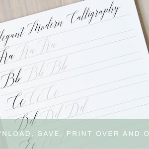 Elgant Moderne Kalligraphie Beschriftung Arbeitsblätter, Kalligraphie Übungsanleitungen, Kalligraphie lernen, druckbare moderne Kalligraphie Übungsblätter