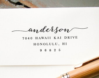 Personalized Self Inking Stamp, Custom Return Address Stamp, Calligraphy Font with Swashes, Custom Wedding Stamp, Hand Lettered Look