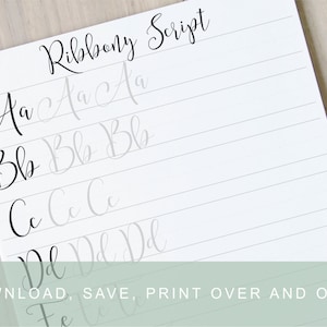Ribbony Lettering Arbeitsblatt, Brush Lettering lernen, moderne Kalligraphie Praxisleitfaden lernen, druckbare Kalligraphie Übungsblatt