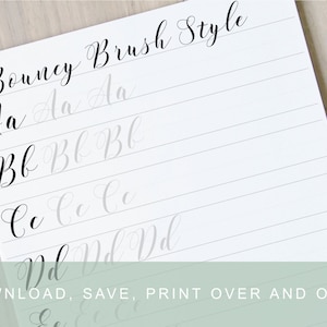 Modernes Brush Lettering Arbeitsblatt, Brush Lettering lernen, moderne Kalligraphie Praxisleitfaden lernen, druckbare Kalligraphie Übungsblatt