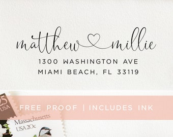 Modern Calligraphy Stamp, Cute Wedding Return Address Stamp, Pre-inked Rubber Stamp, Calligraphy Address Label