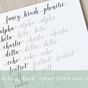 Intermediate Fancy Brush Lettering Worksheets, Calligraphy Tutorial, Alphabet Practice Guides, Learn Calligraphy, Brush Calligraphy Practice