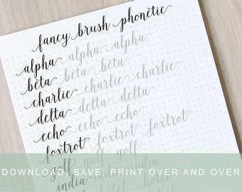 Brush Lettering Practice Worksheets: Calligraphy Alphabet Tutorial (PDF Pattern)