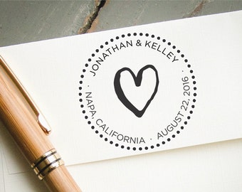 Round Self-Inking Save the Date Stamp, Wedding Invitation RSVP Stamp, Personalized Custom Rubber Stamp, Bridal Shower Gift, Wedding Favor