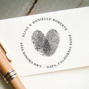 Fingerprint Heart Address Stamp, Round Self-Inking Return Address Stamp, Personalized Stamp, Custom Stamp, Wedding Stamp, Bridal Shower