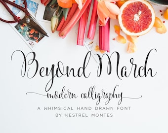 Calligraphy Font by Kestrel Montes, Beyond March Modern Calligraphy Font with Swashes, Web Font, Digital Font Download, Invitation Font