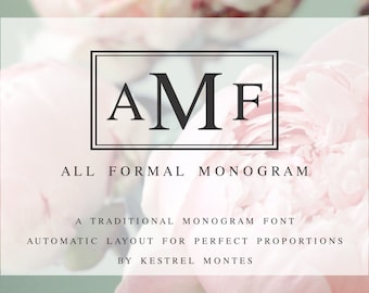 Monogram Font by Kestrel Montes, All Formal Monogram Font, Traditional Monogram Format, DIY wedding invitation font, business logo font
