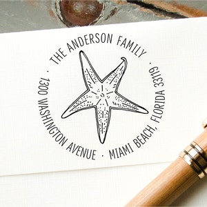 Beach Theme Return Address Stamp, Custom Rubber Stamp