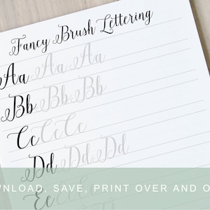 Fancy Brush Calligraphy Lettering Worksheets, Calligraphy Practice Guides, Learn Calligraphy, Printable Brush Calligraphy Practice Sheets