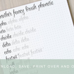 Another Fancy Brush Lettering Worksheet, Calligraphy Tutorial, Alphabet Practice Guides, Learn Calligraphy, Brush Calligraphy Practice