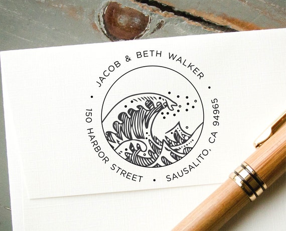 Address Stamp Self-inking, Ocean Wave Beach House, Custom Rubber