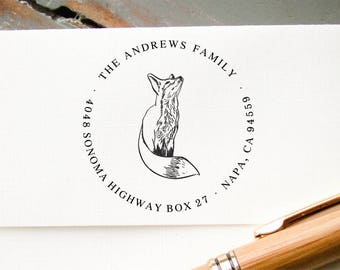 Personalized Custom Pre-Inked Return Address Stamp with cute fox design, Wedding Stamp, Bridal Shower, Housewarming